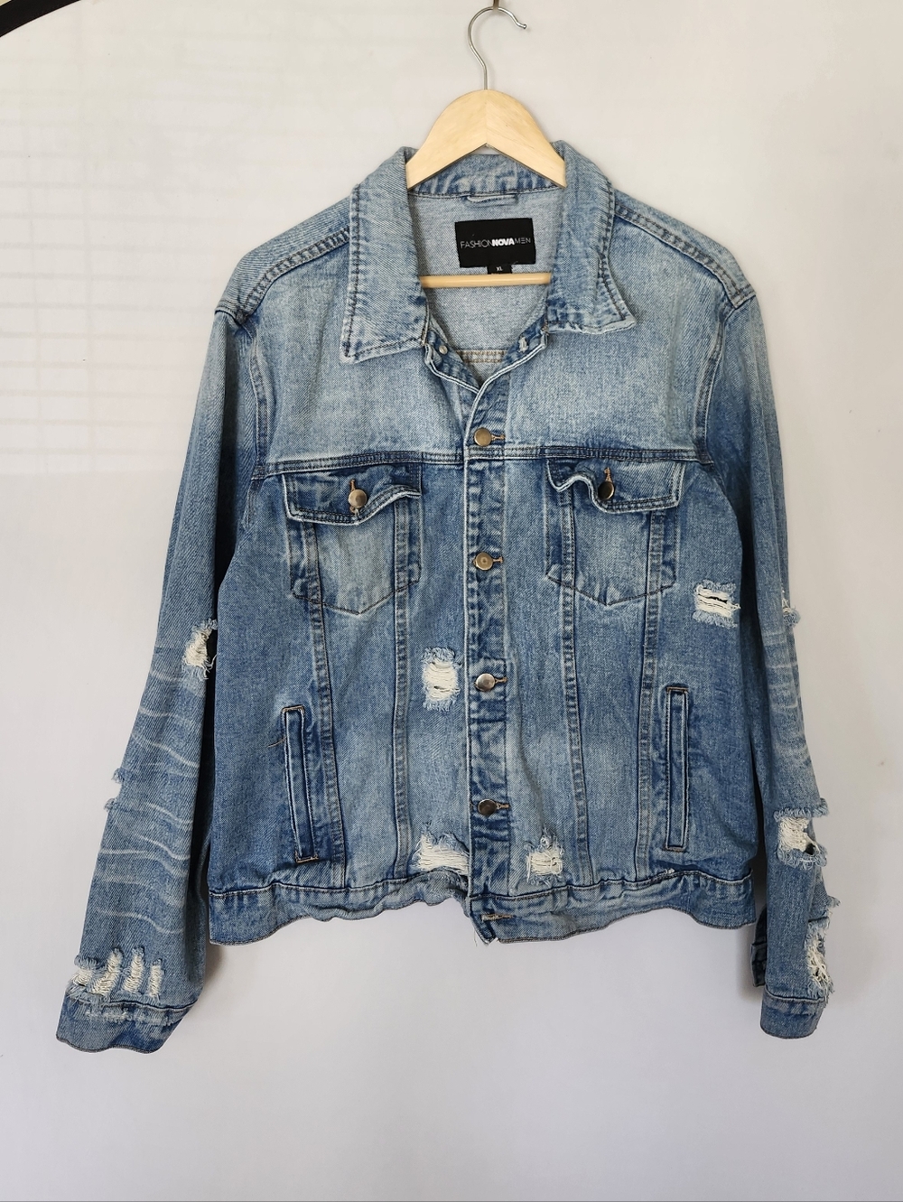 Fashion Nova Distressed Denim Jacket Size XL